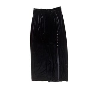 Vintage Y2K Black Velvet Midi Skirt Side Button Slit size 8P